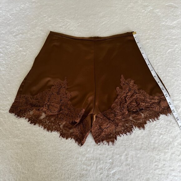 Brown Lace-Trim Silky Satin Shorts Size: S - Loungewear as Outerwear - Picture 9 of 12